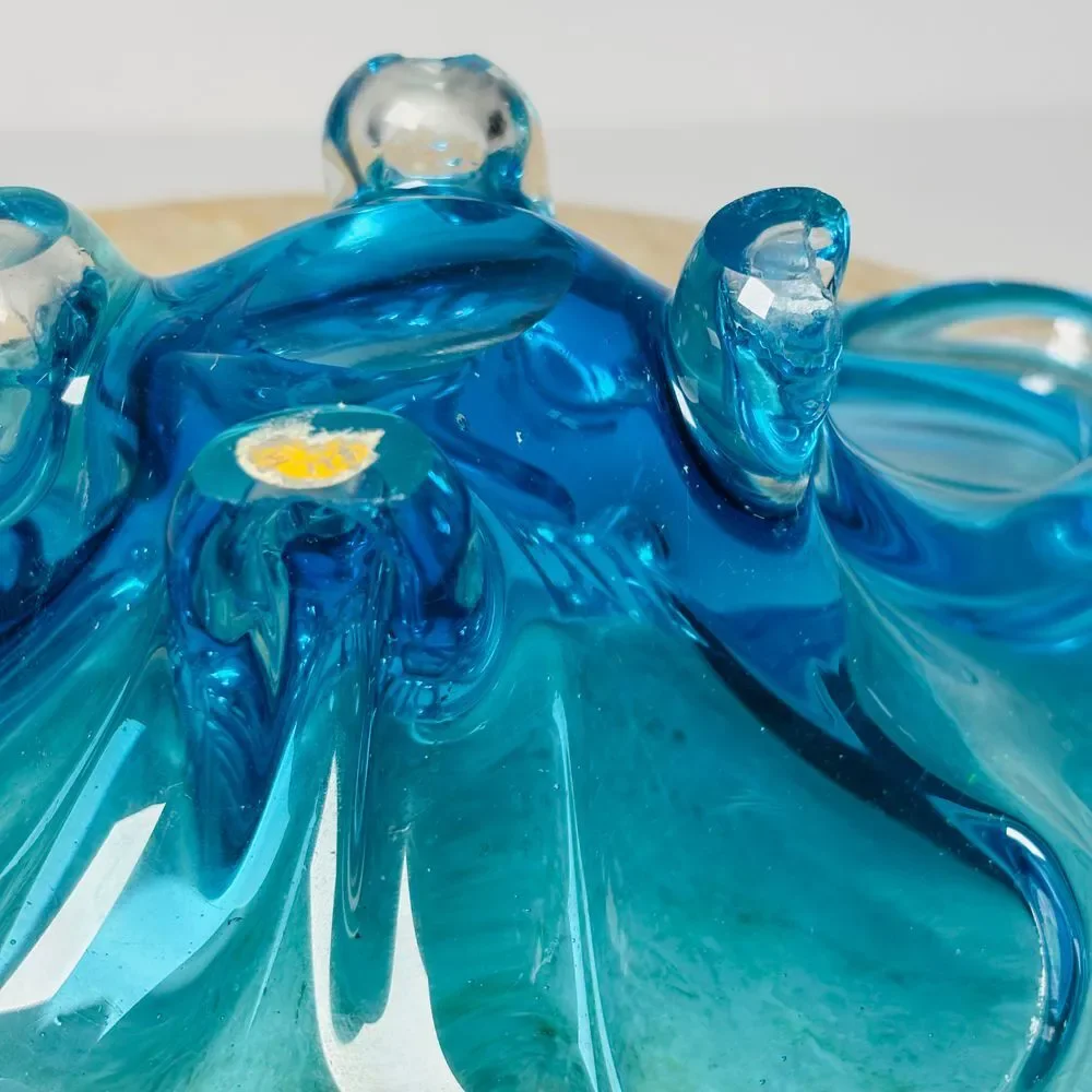 Vintage Murano Sommerso Blue Glass‎ Abstract Decorative Bowl MCM 60s 70s